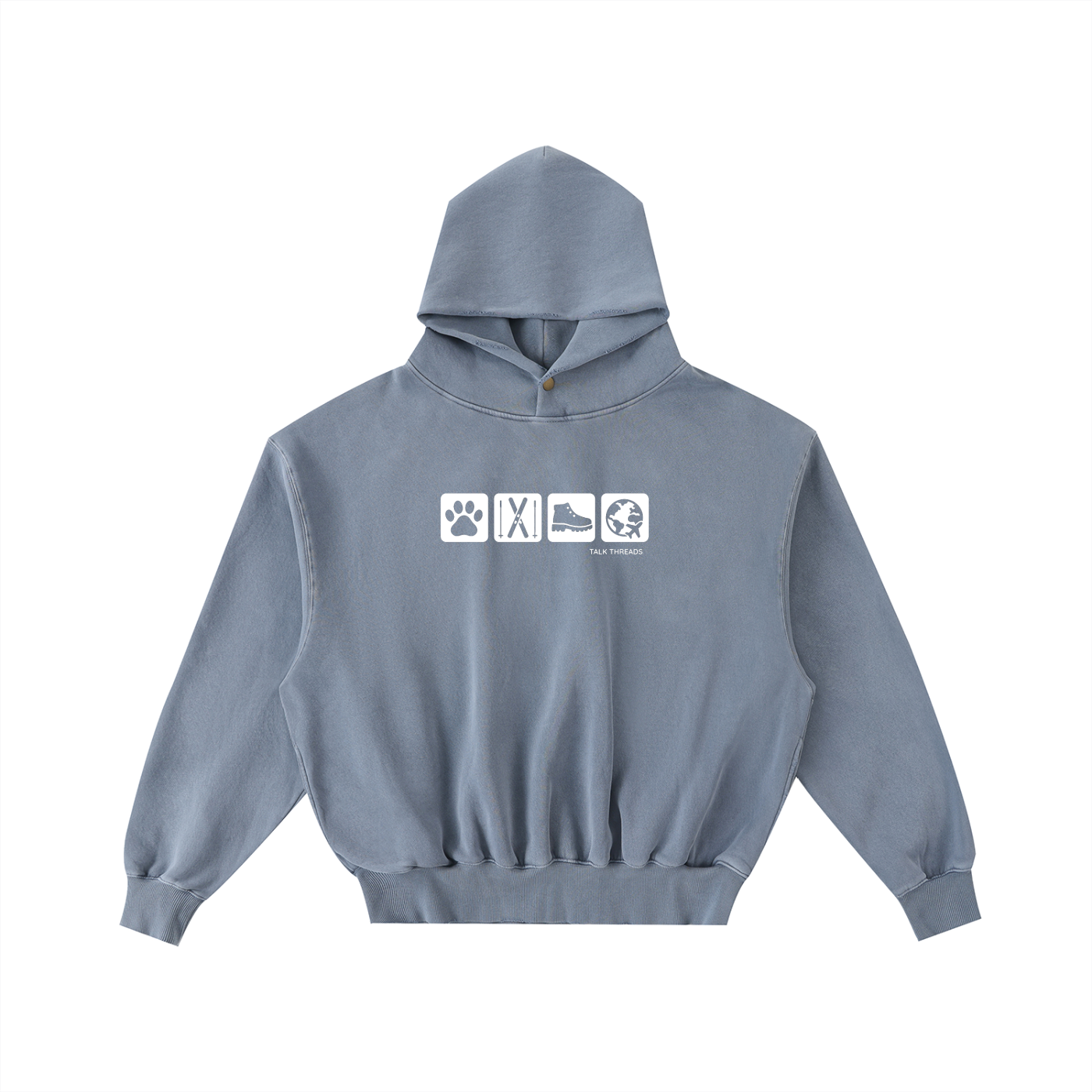 Frayed Enzyme Washed Button Fleece Hoodie