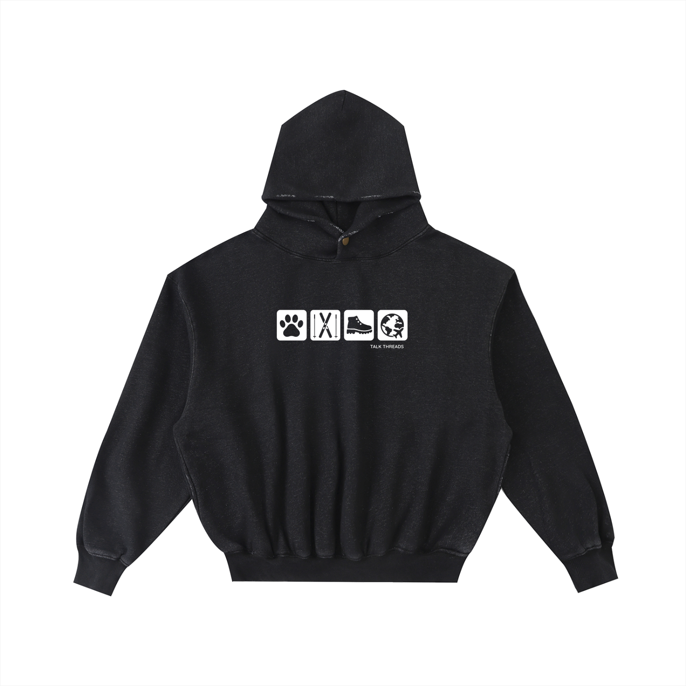 Frayed Enzyme Washed Button Fleece Hoodie