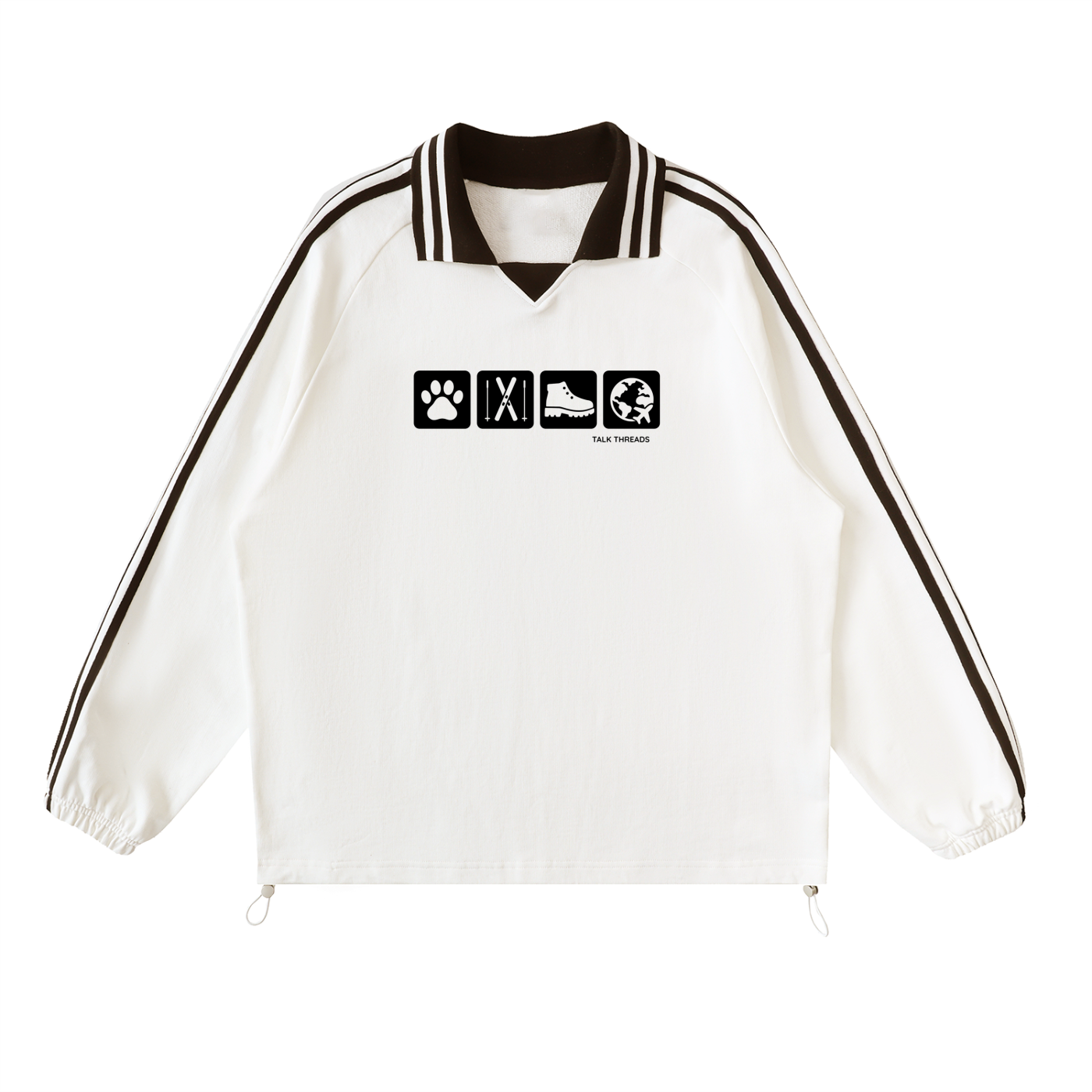 Contrast Striped Lapel Collar Crewneck