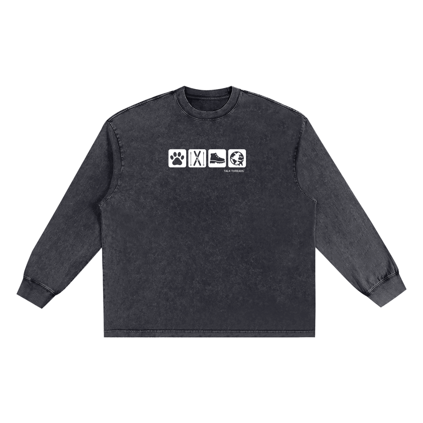 Snow Washed Frayed Edge Long Sleeve T-Shirt