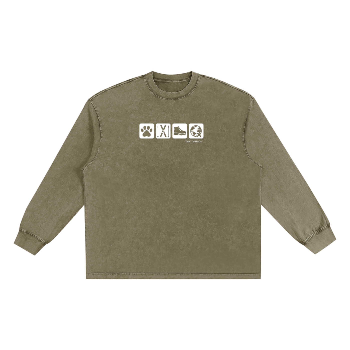 Snow Washed Frayed Edge Long Sleeve T-Shirt