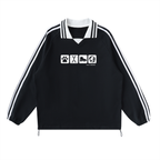 Contrast Striped Lapel Collar Crewneck