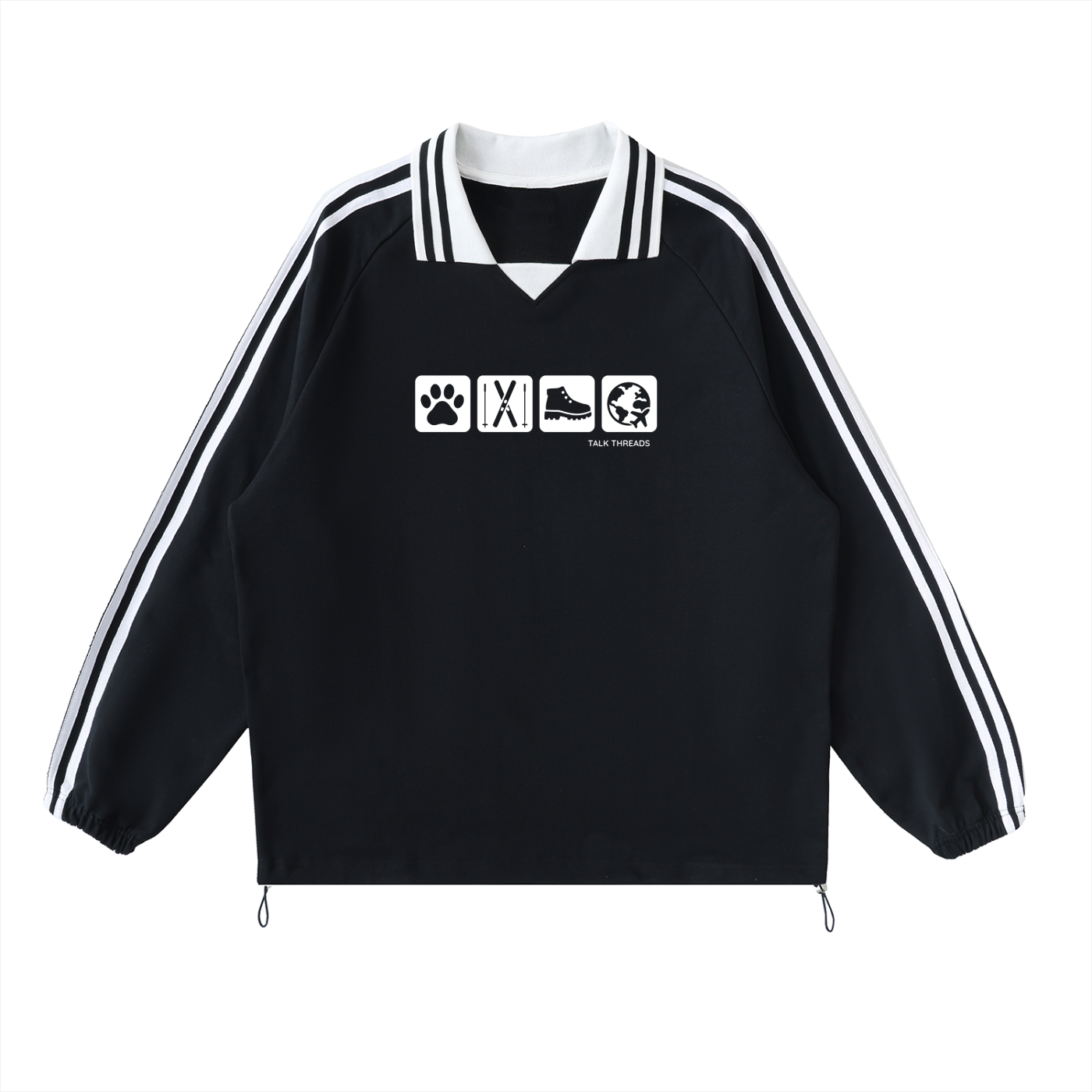 Contrast Striped Lapel Collar Crewneck