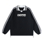 Contrast Striped Lapel Collar Crewneck