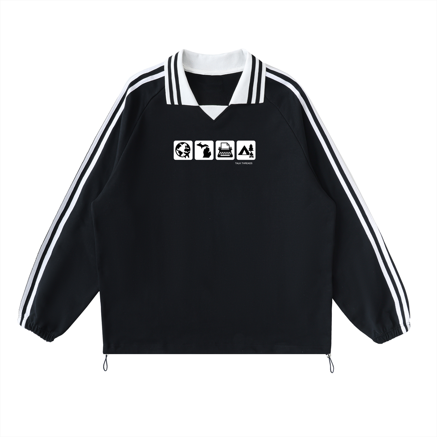 Contrast Striped Lapel Collar Crewneck