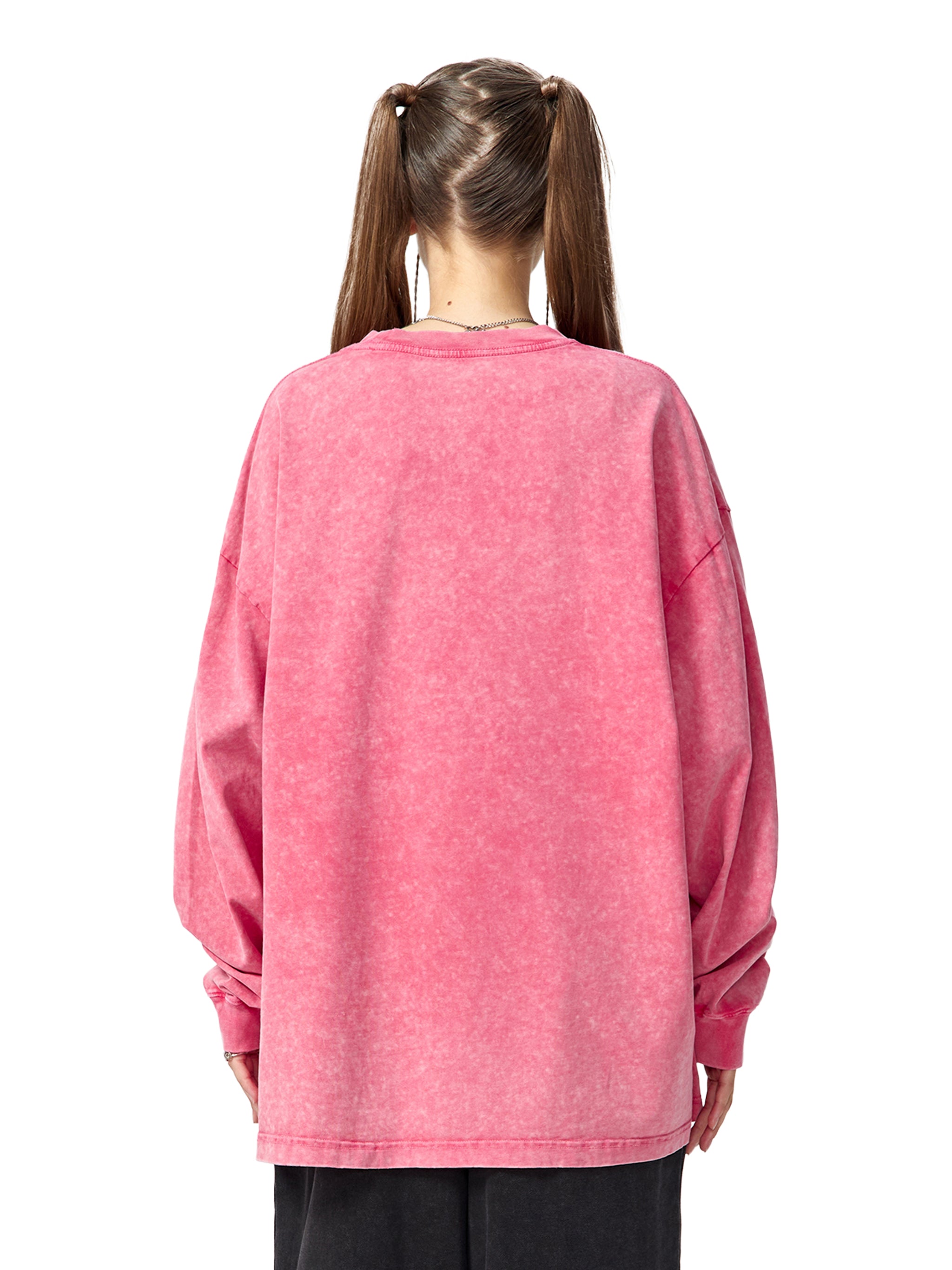 Snow Washed Frayed Edge Long Sleeve T-Shirt