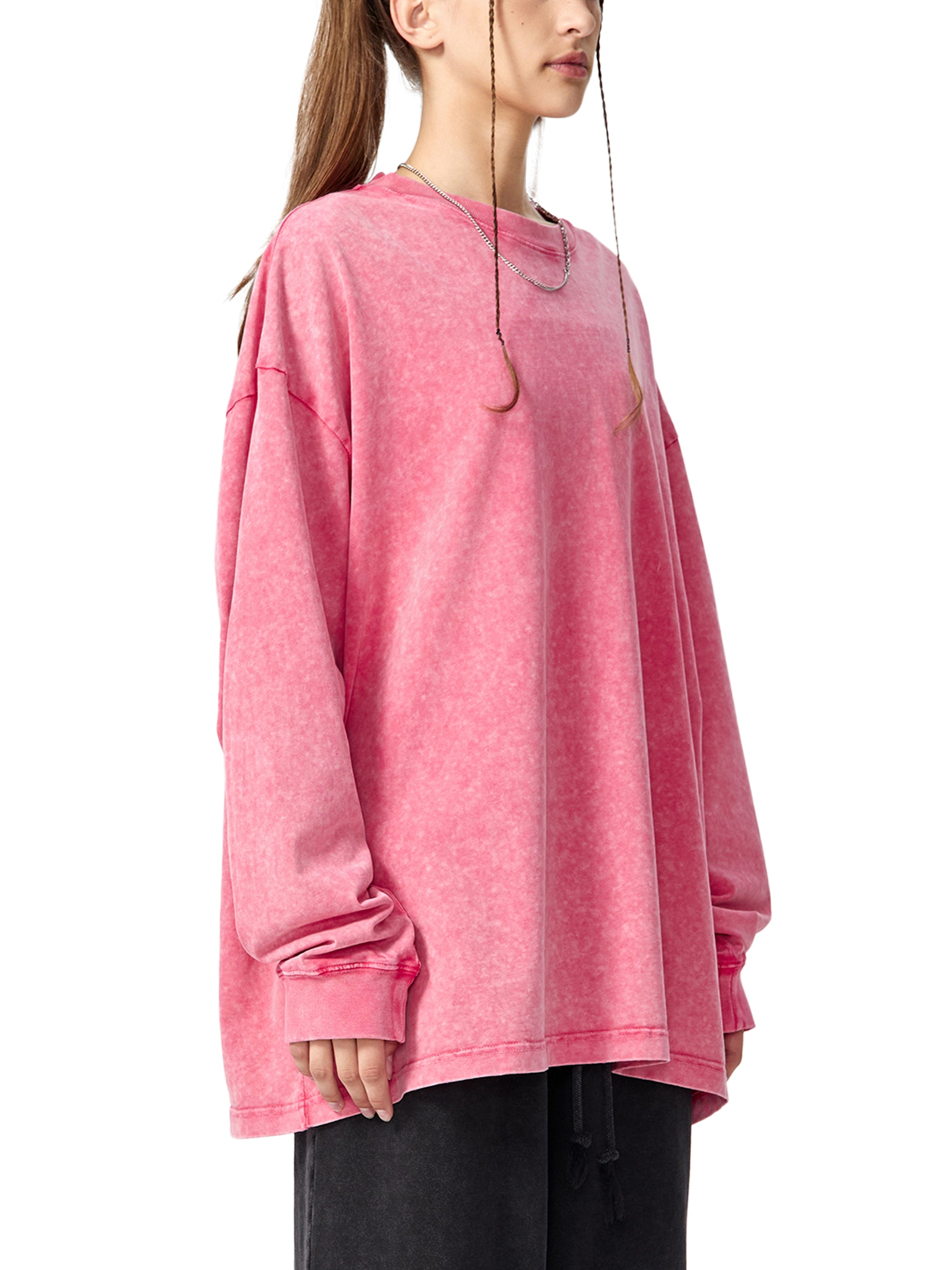 Snow Washed Frayed Edge Long Sleeve T-Shirt