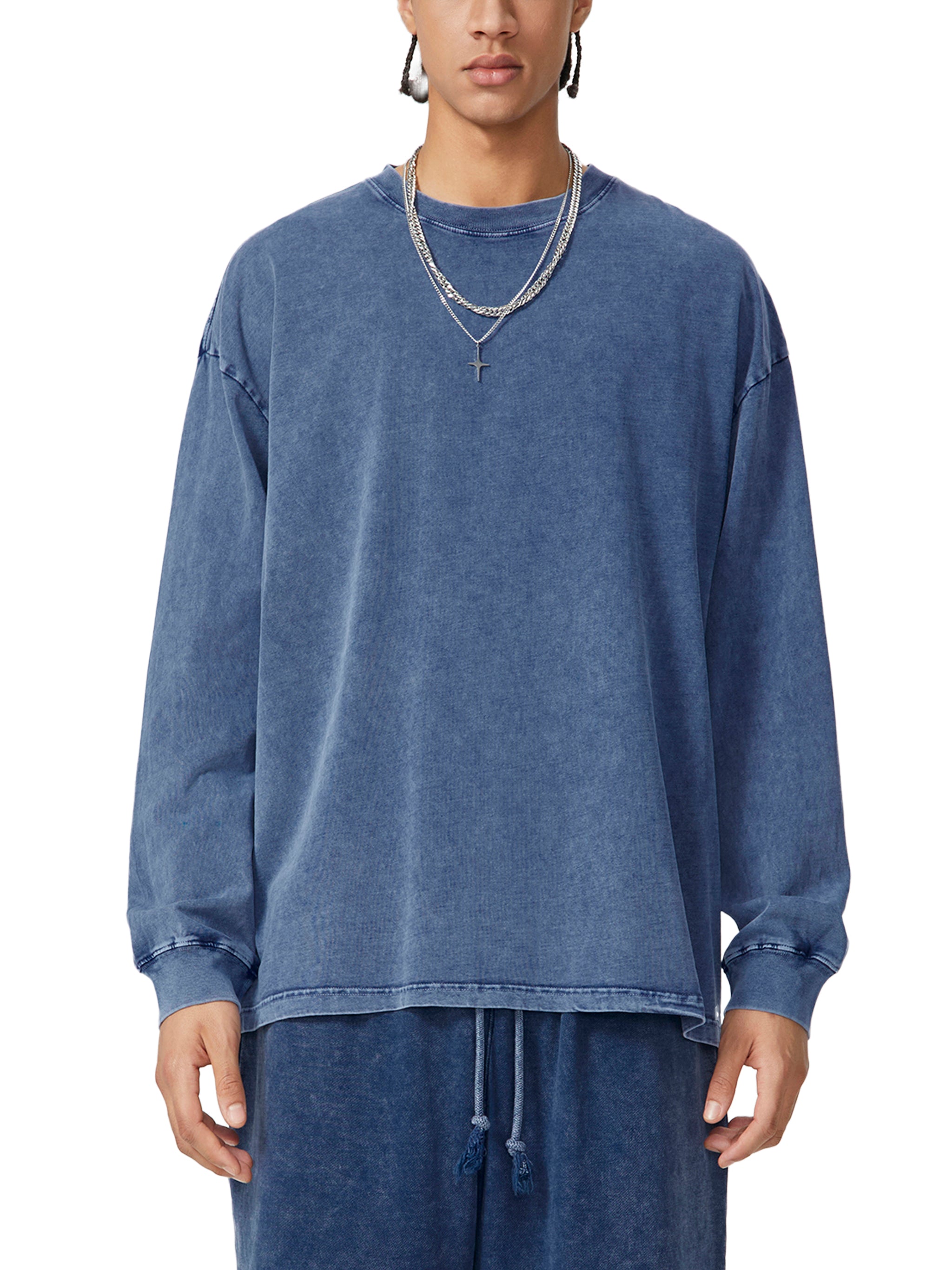 Snow Washed Frayed Edge Long Sleeve T-Shirt