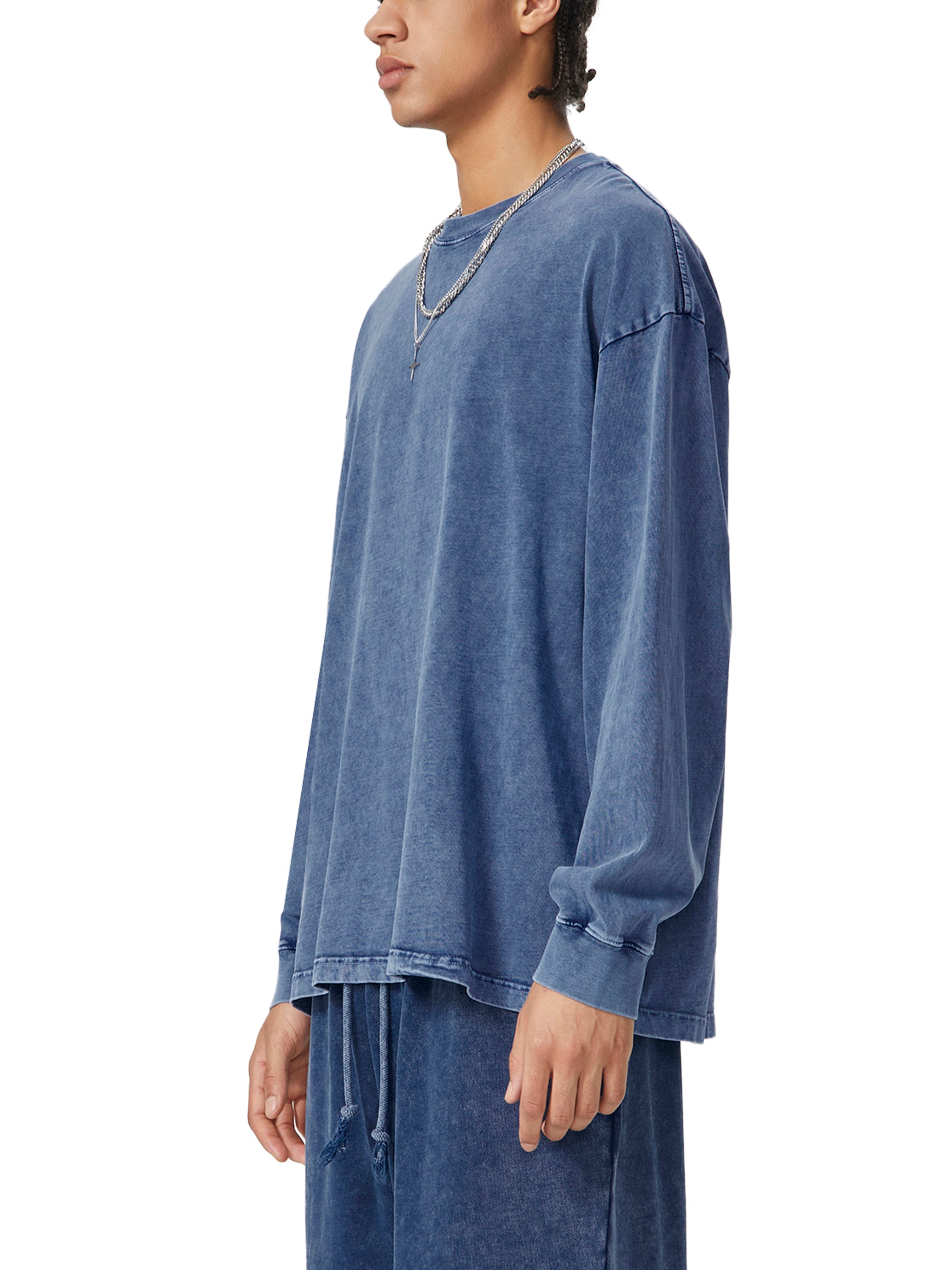 Snow Washed Frayed Edge Long Sleeve T-Shirt