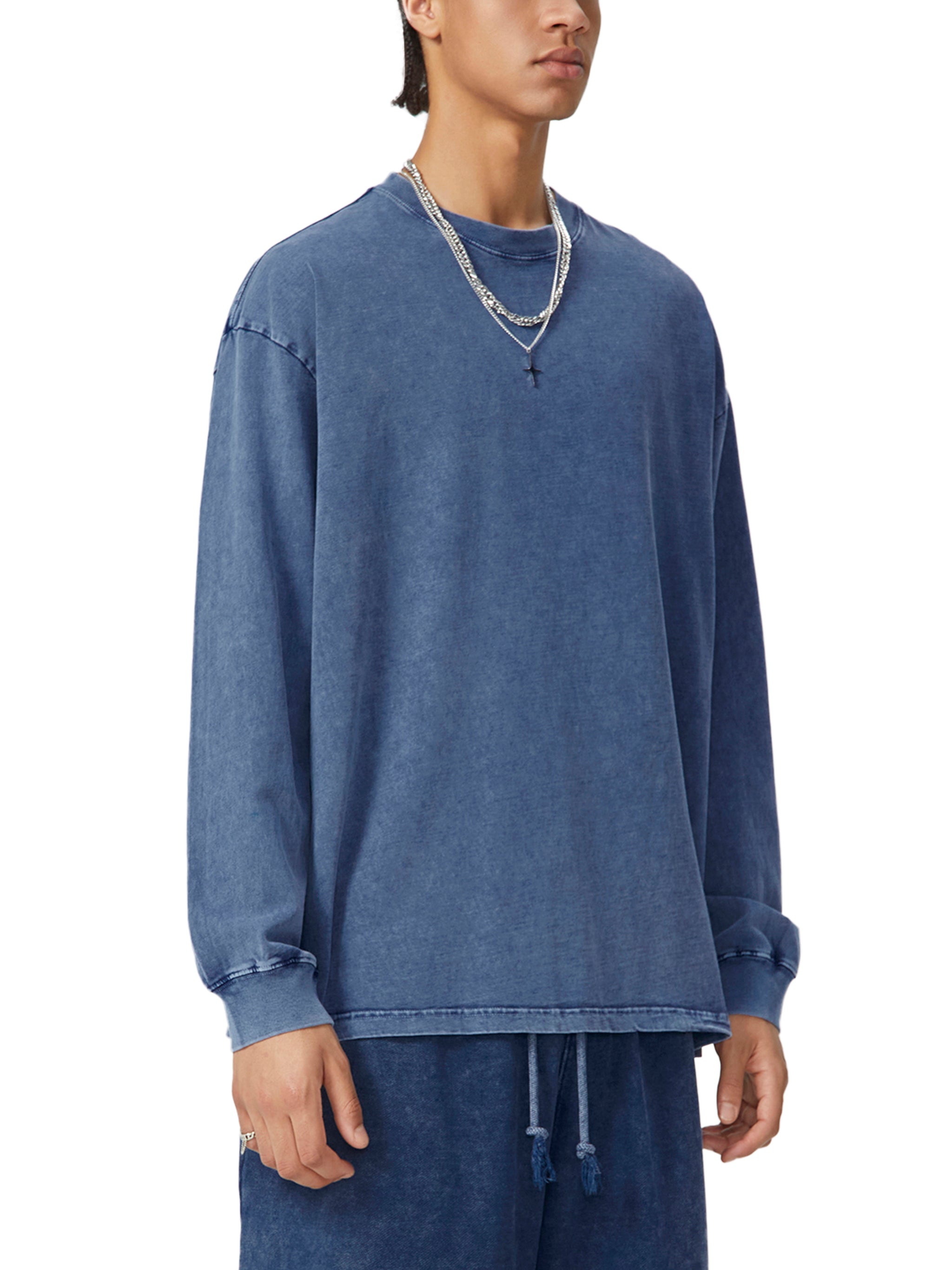 Snow Washed Frayed Edge Long Sleeve T-Shirt