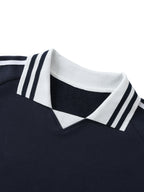 Contrast Striped Lapel Collar Crewneck