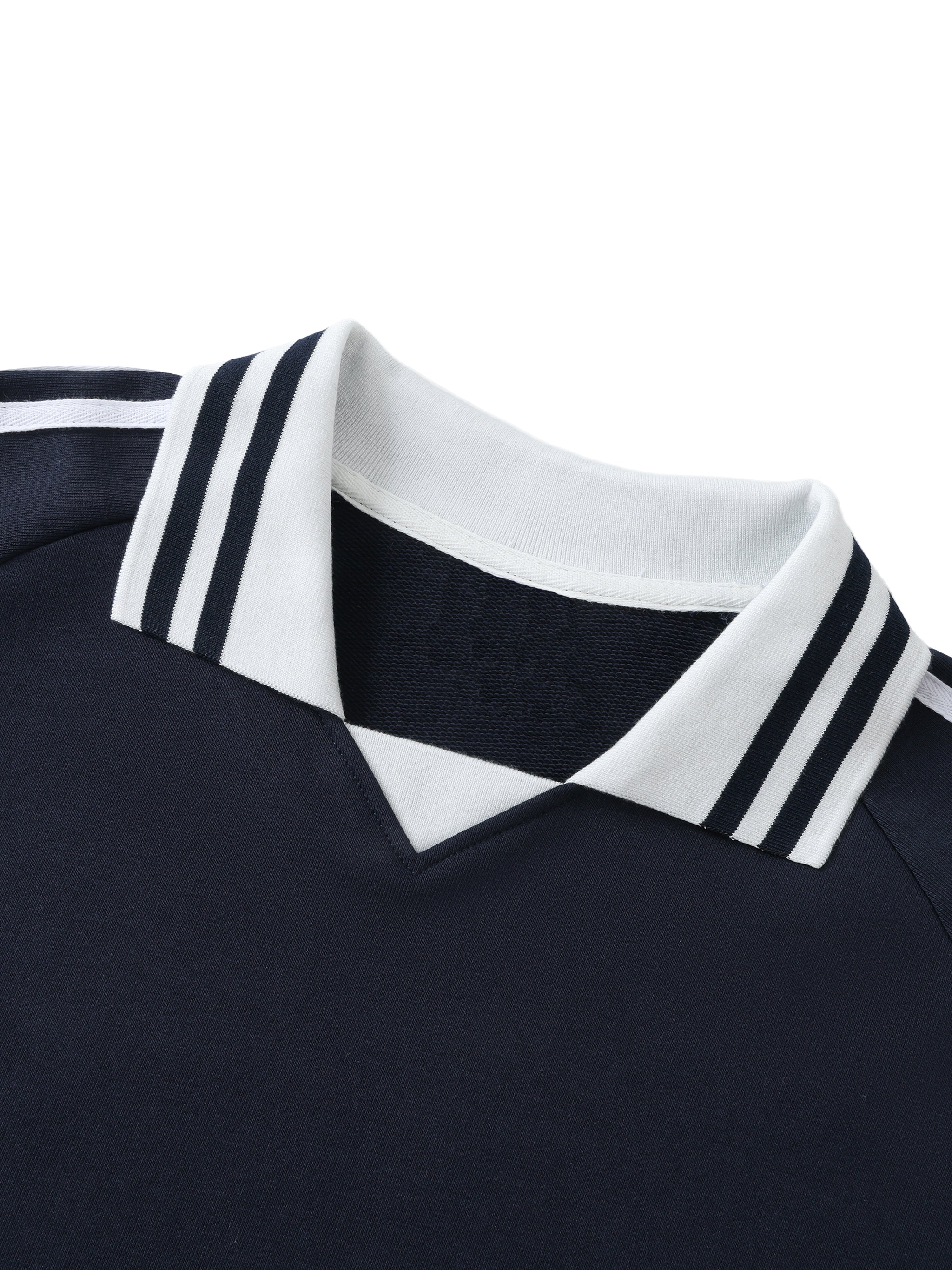 Contrast Striped Lapel Collar Crewneck