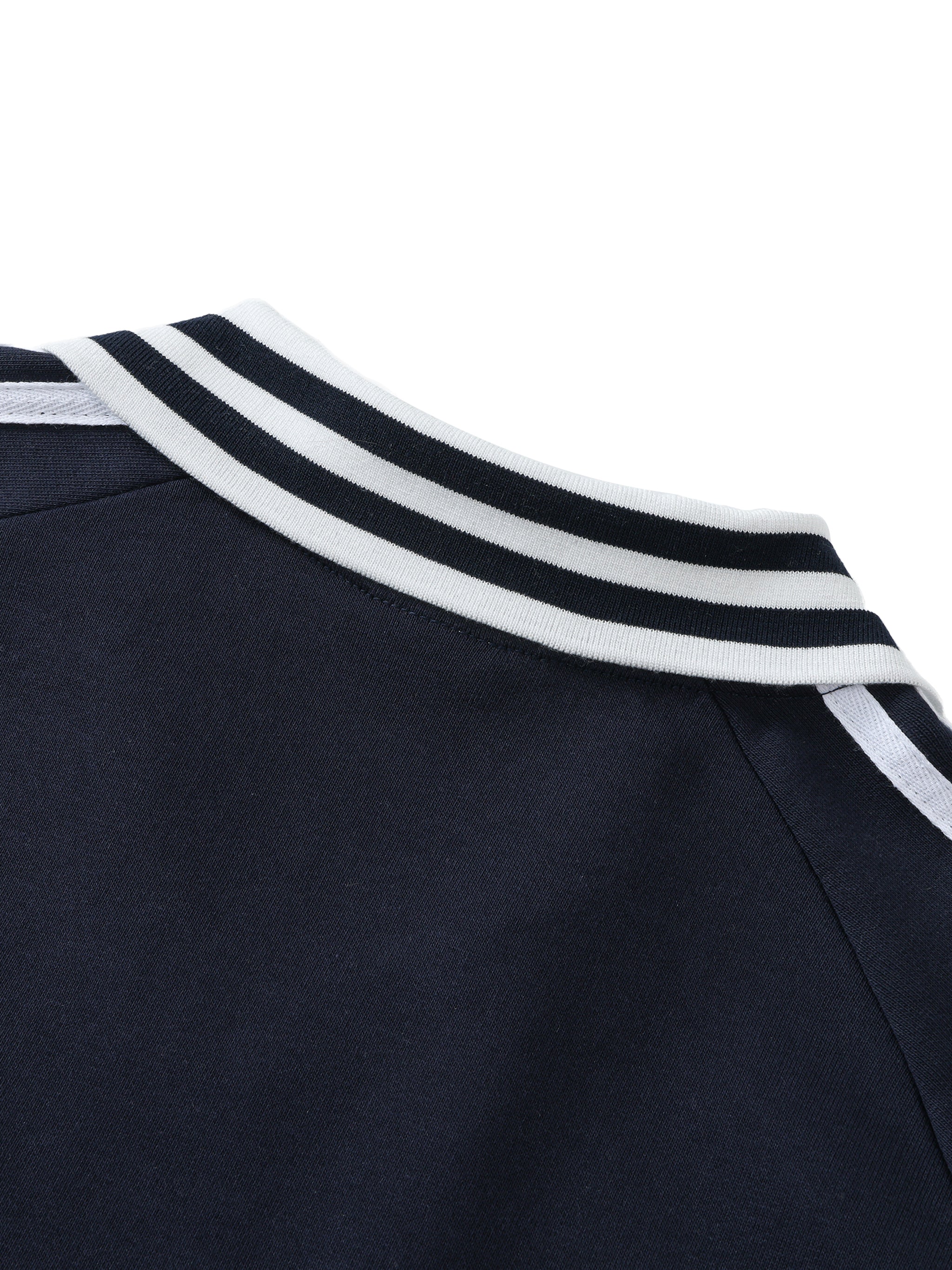 Contrast Striped Lapel Collar Crewneck