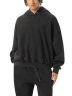 Frayed Enzyme Washed Button Fleece Hoodie