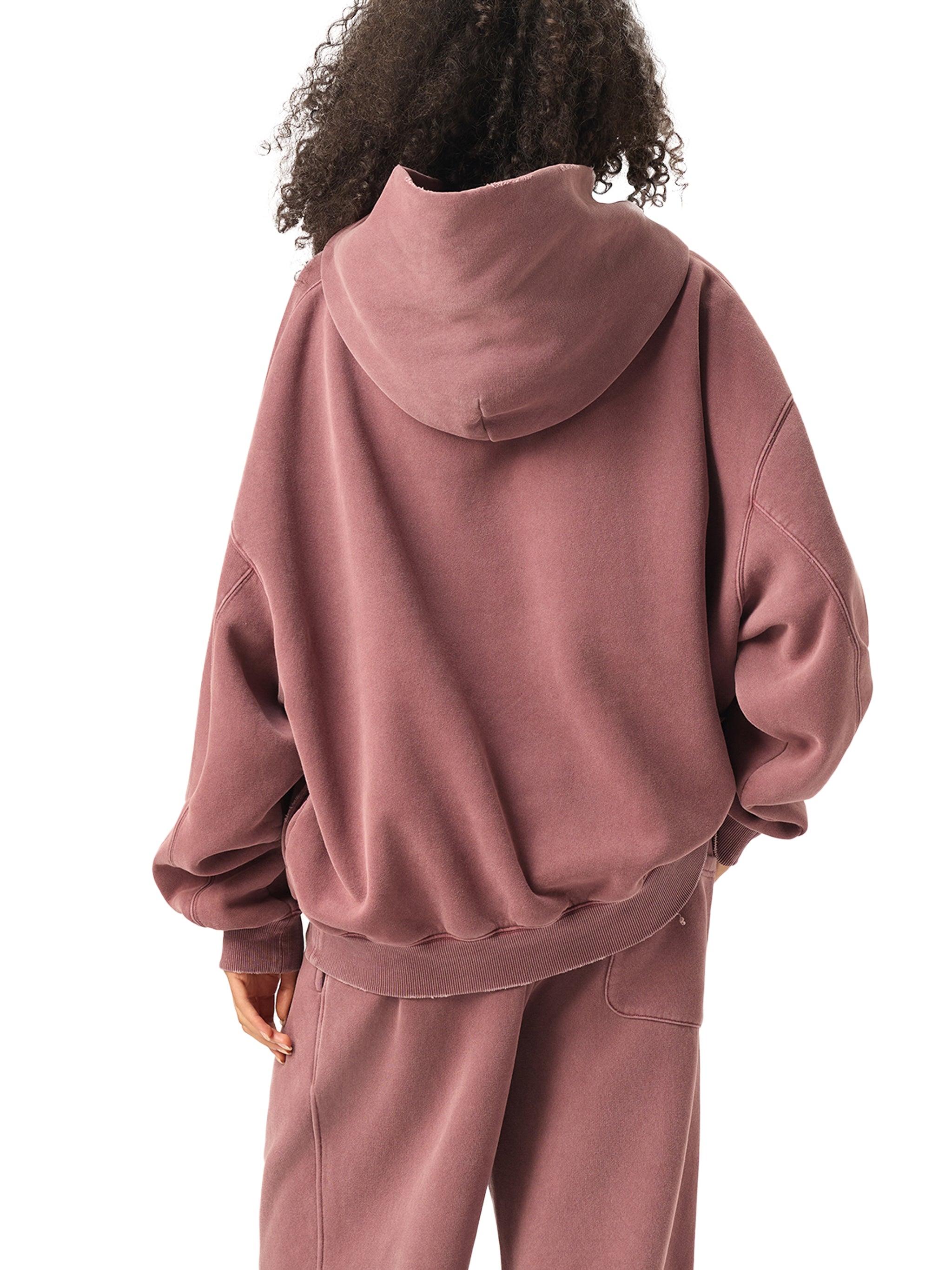 Frayed Enzyme Washed Button Fleece Hoodie