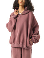 Frayed Enzyme Washed Button Fleece Hoodie