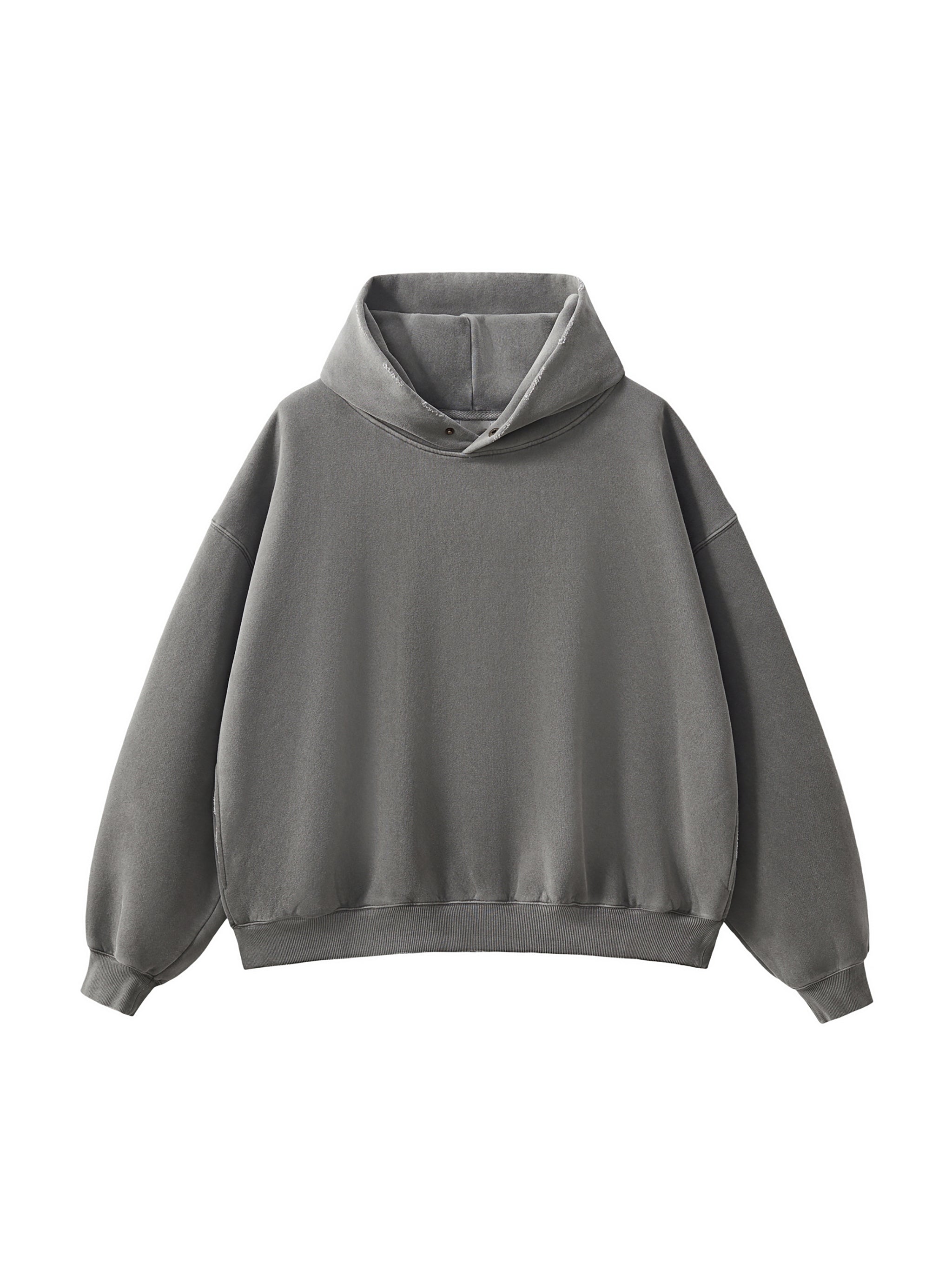 Frayed Enzyme Washed Button Fleece Hoodie